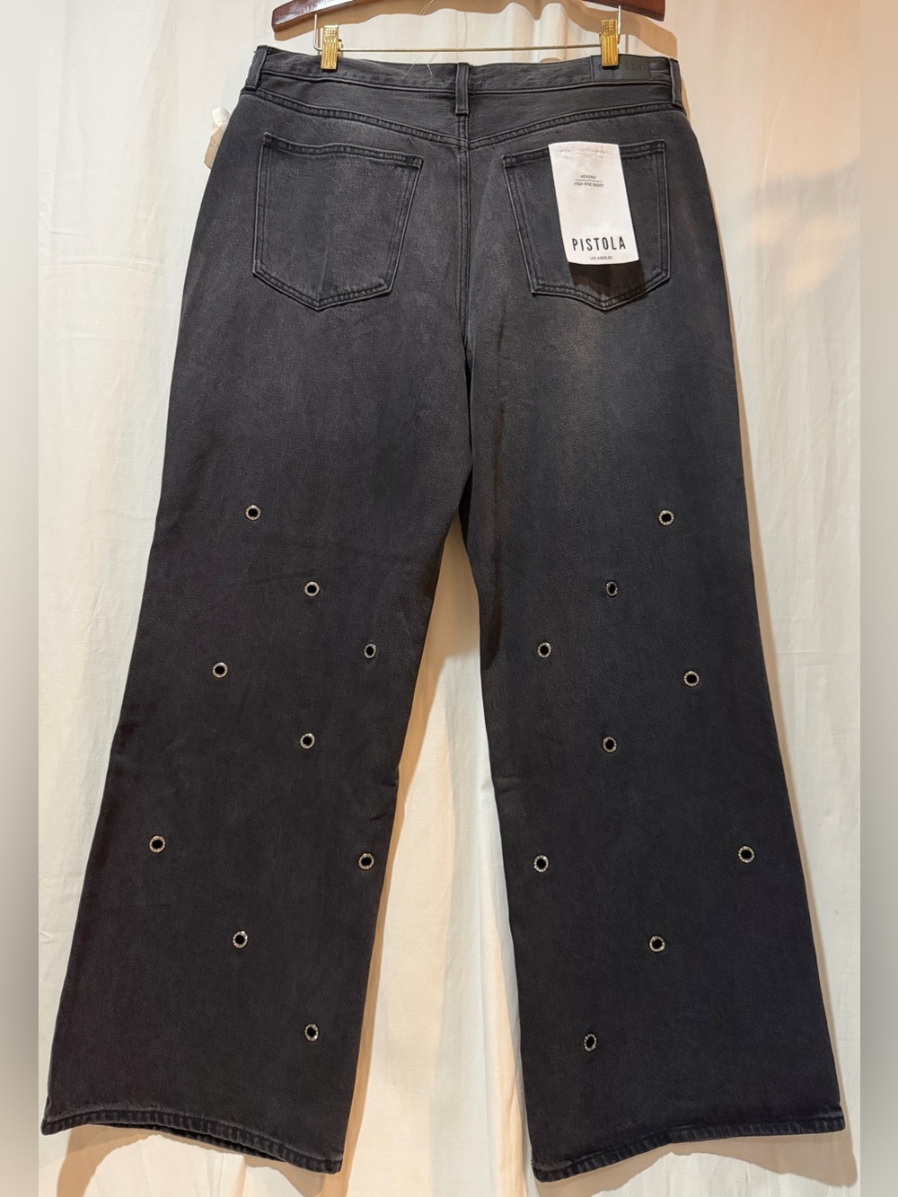 NWT Pistola Hendrix High Rise Wide Leg Jeans Open Rivets - Glamour Black - Sz 32 - Picture 6 of 16